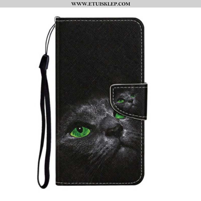 Etui Folio do iPhone 13 Pro Zielone Kocie Oczy Ze Smyczą